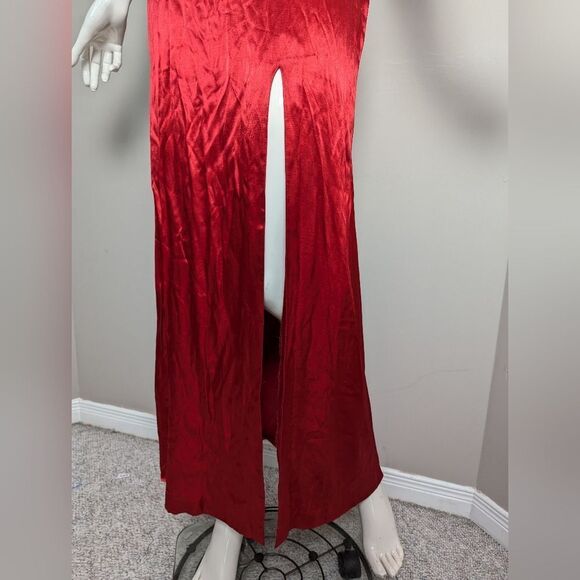Christian Doucet Vintage 90s Red Satin Maxi Dress Women’s Formal Empire Gown - Picture 10 of 13